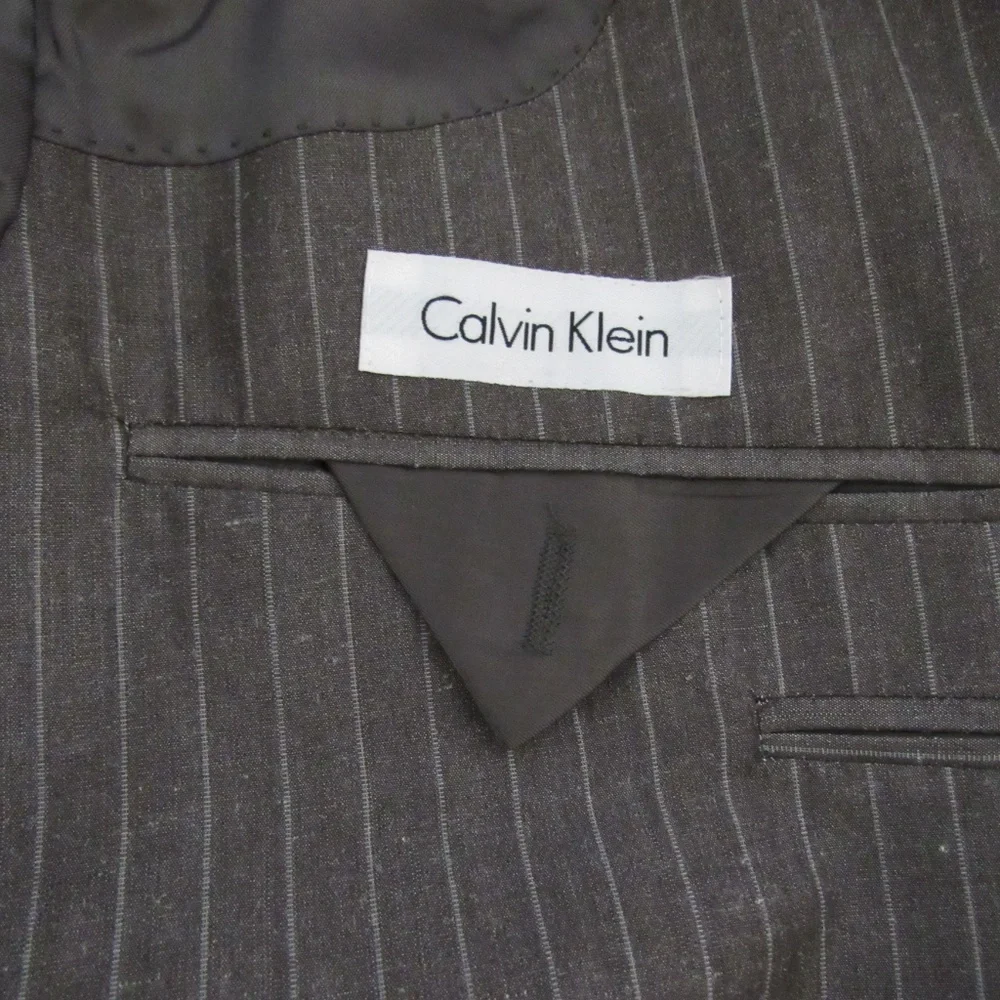 Calvin Klein Brown‎ Stripe Ramie Cotton Blazer
